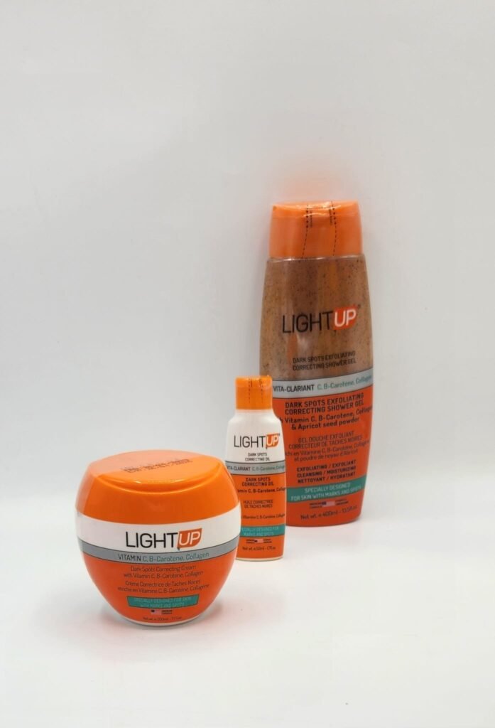 Gamme LIGHT UP – Crème Corps + Gel de Douche + Huile | Éclaircissante Anti-Taches Peau Unifiée