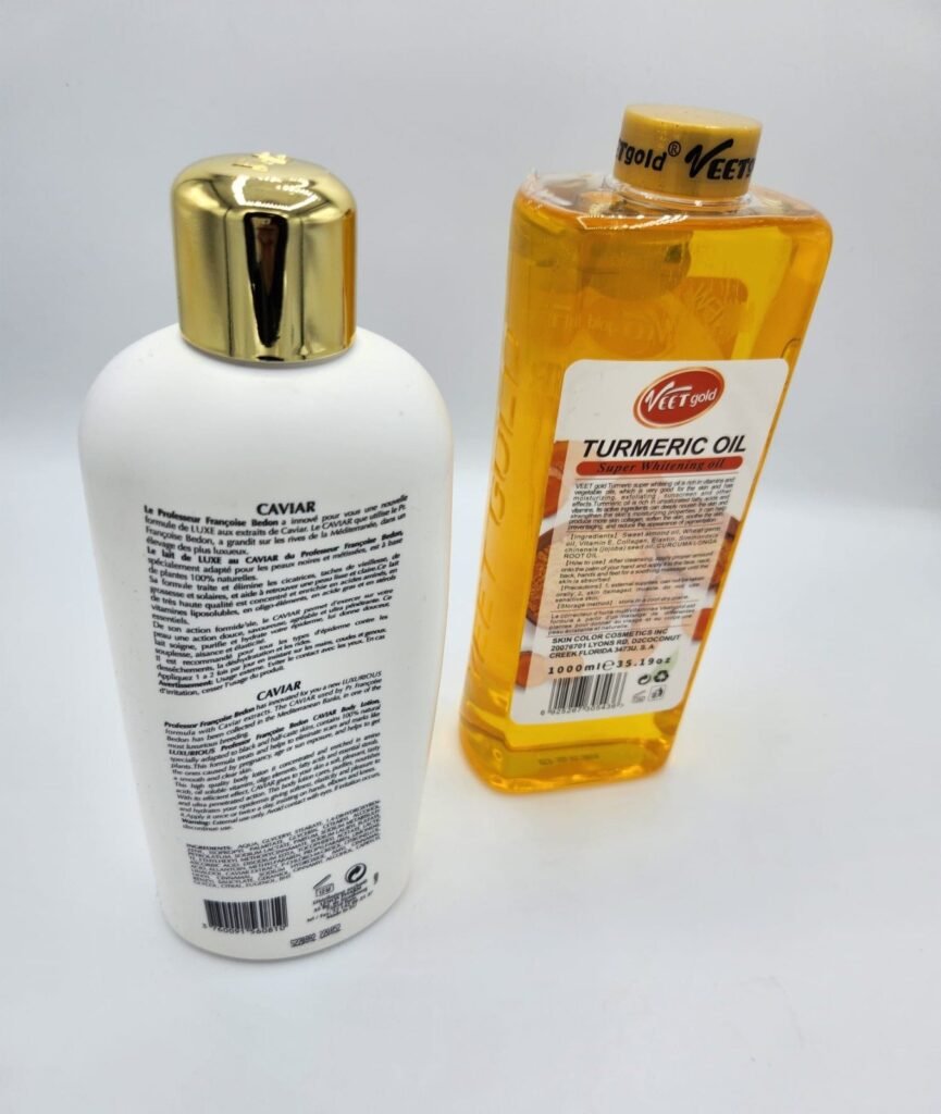 Huile Turmeric Ultra Éclaircissante – Duo VeetGold 100ml + Lait Françoise Bedon Carvia | Éclaircit Corps & Visage, Anti-Taches, Peau Lumineuse en 14 Jours